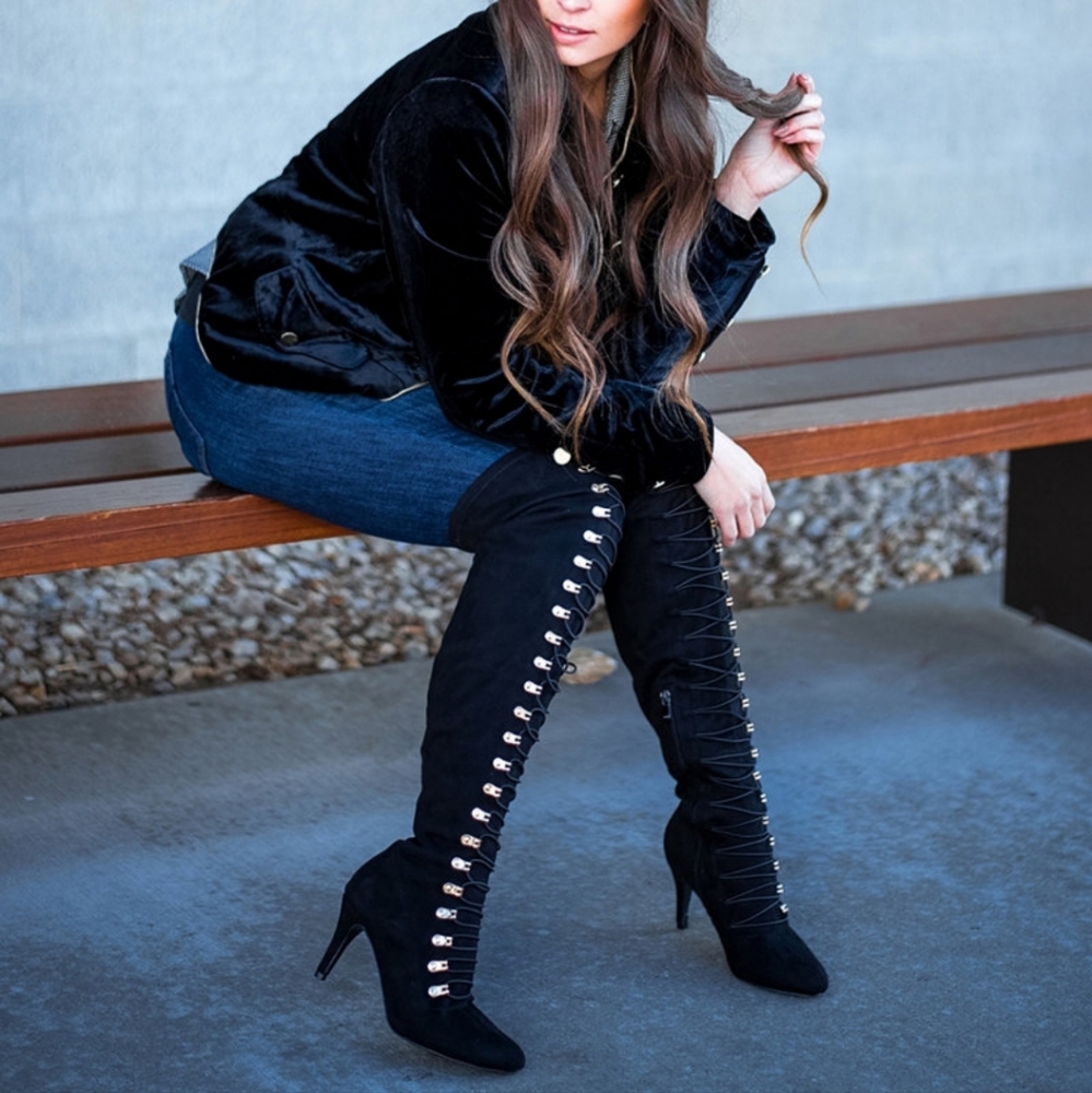 Journee Collection Faux Suede Over the Knee Lace-Up Boots